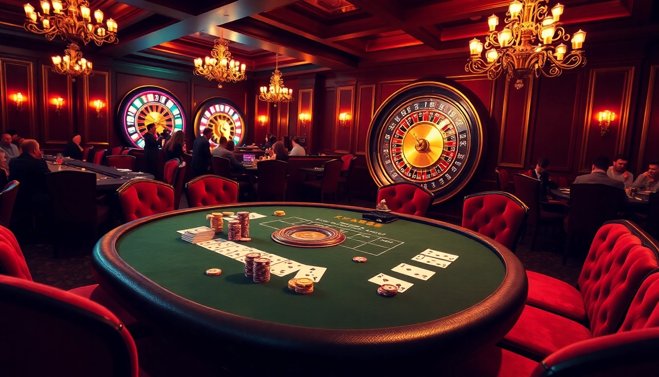 KP88 poker table with vibrant chips and cards set in a luxurious casino scene