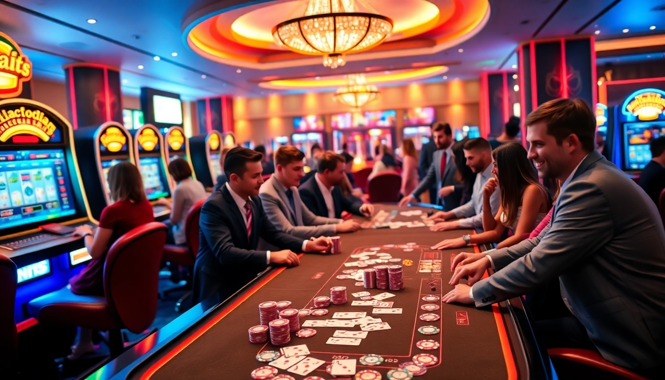 Engaging casino gameplay at Luckywin with players enjoying poker and slot machines.