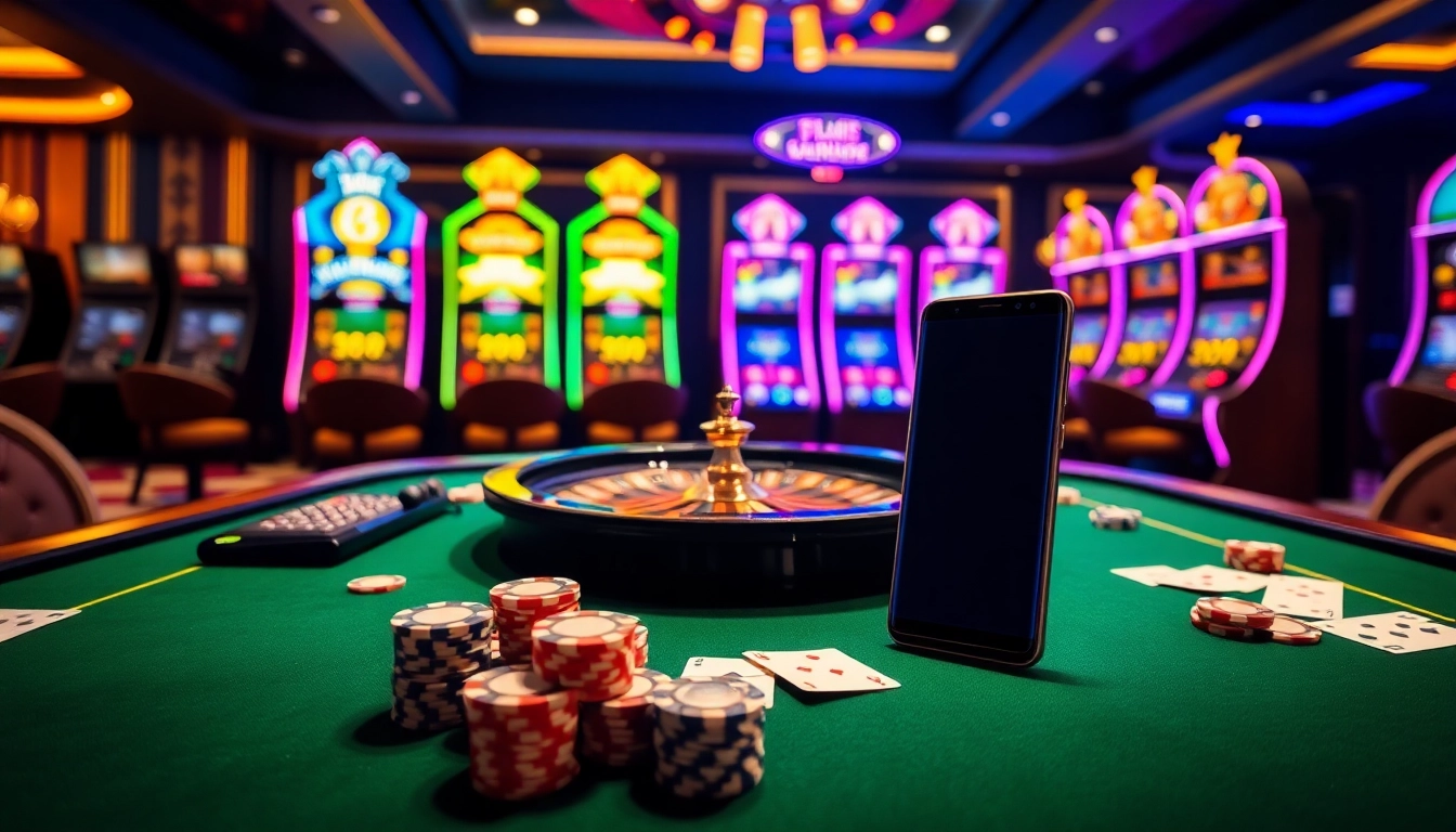 S8 casino gaming table with poker chips and a Samsung Galaxy S8 highlighted.