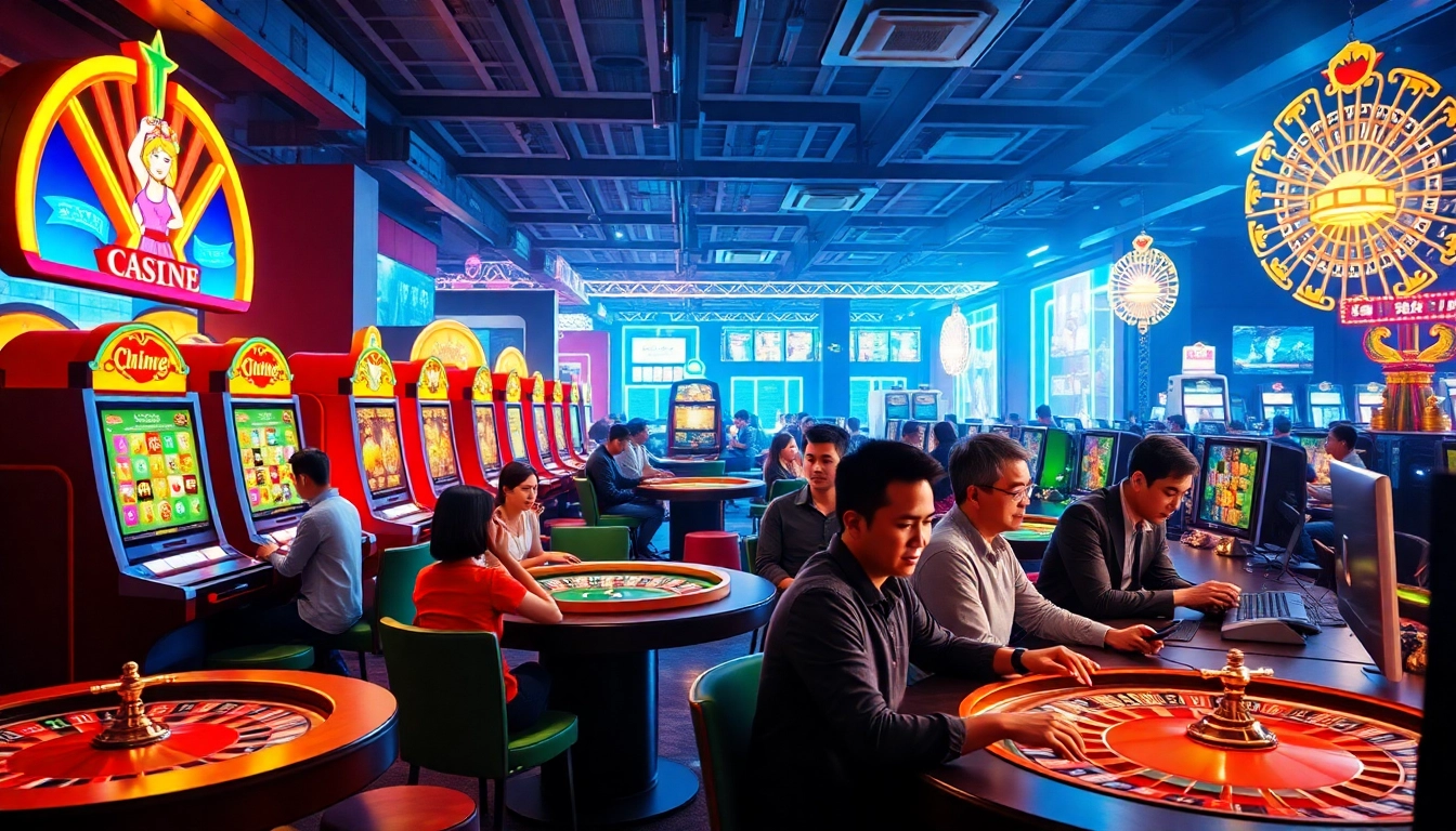 Exciting K88win online gaming scene with diverse players engaging in digital gambling activities.