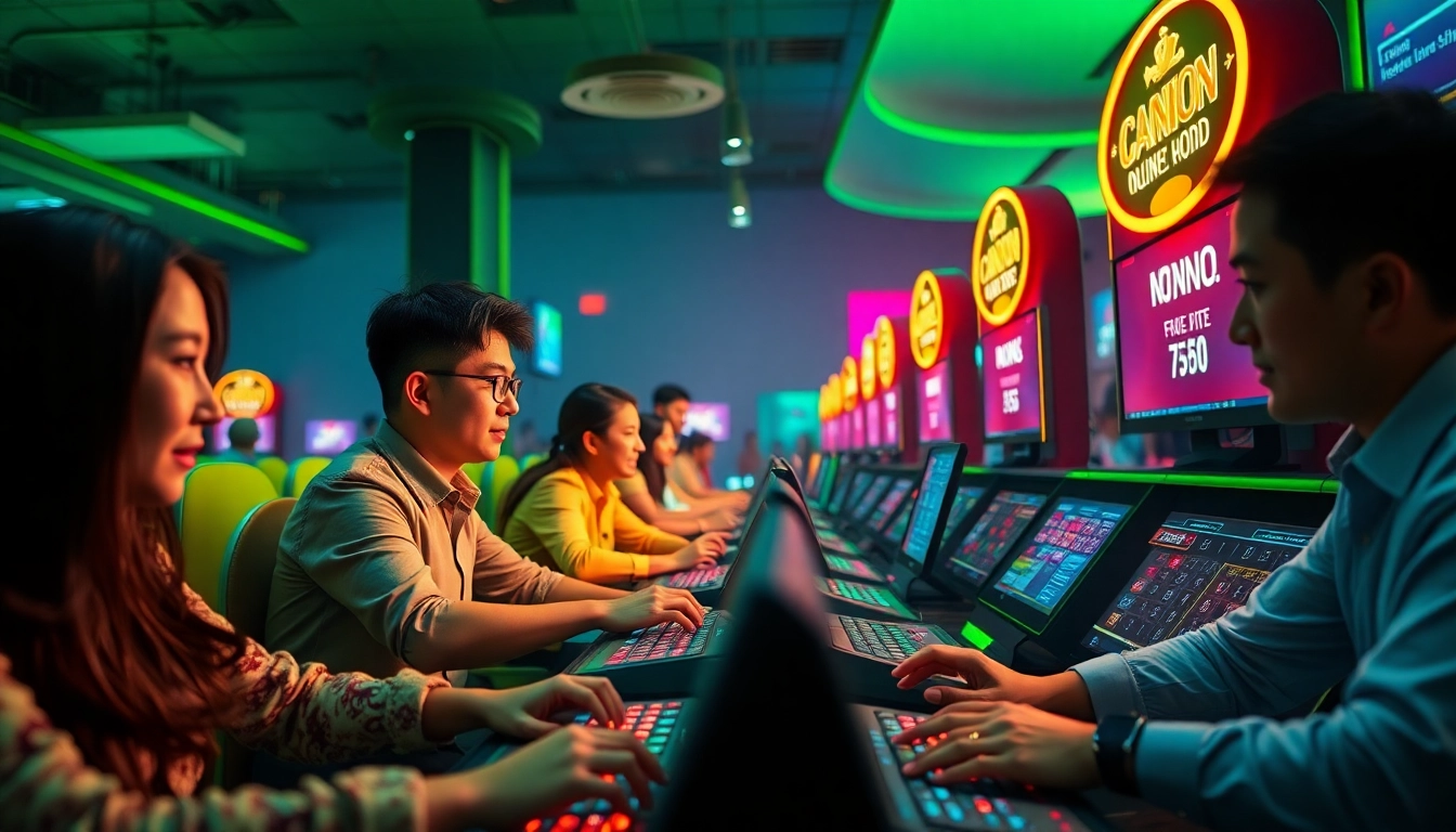 Players experiencing the excitement of Tài Xỉu MD5 at https://taixiumd5.world, highlighted with neon visuals and dynamic gaming elements.
