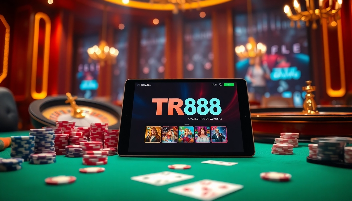 Experience TR88's online casino excitement with immersive gaming visuals on a tablet.