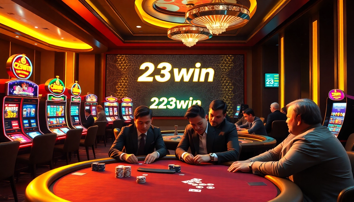 Experience the thrill of winning at 23win casino with vibrant slot machines and poker tables.