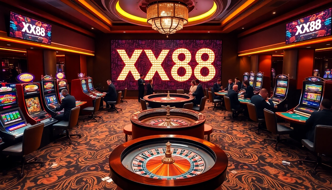 Experience thrilling XX88 casino action with vibrant slot machines and poker tables.