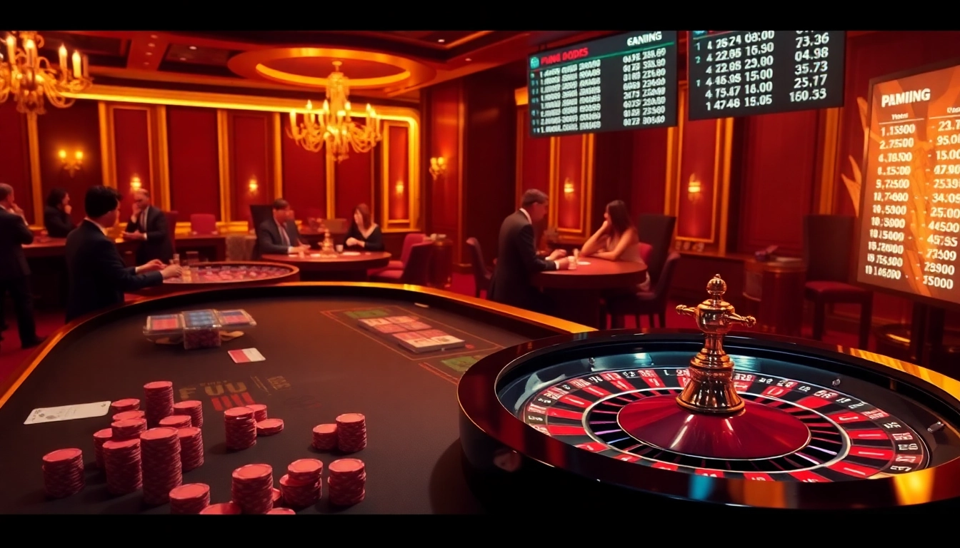 Experience the thrill of Fun88 with an exciting casino scene featuring a roulette wheel and poker table.