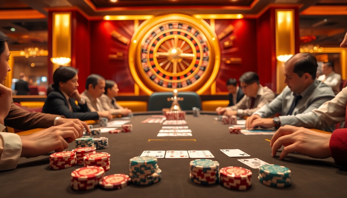 Experience the thrill of nhà cái 98win at a well-arranged poker table with vibrant casino elements.