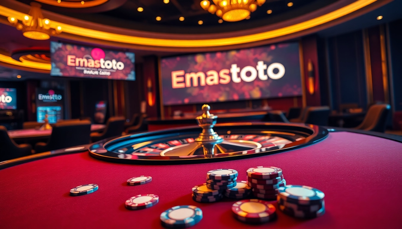 Experience thrilling gameplay at Emastoto with vibrant casino tables and poker chips in an exciting setting.