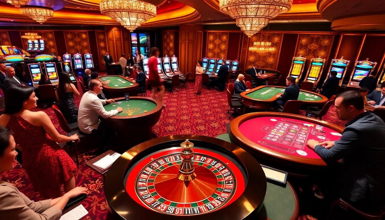 Casual players enjoying the thrilling atmosphere at nk88 casino, engaging in poker and roulette.