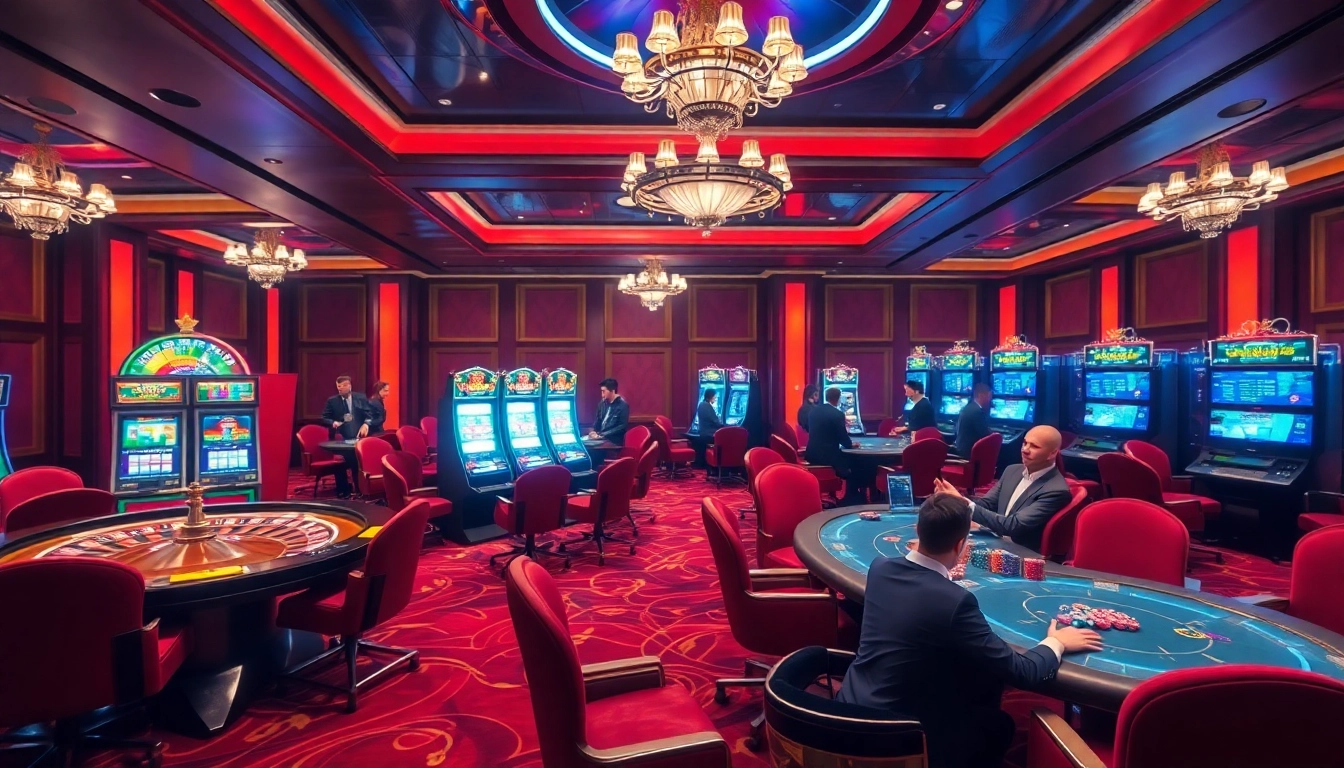 Engaging scene from https://tr88.work/ showcasing poker tables, roulette wheels, and online betting interaction.
