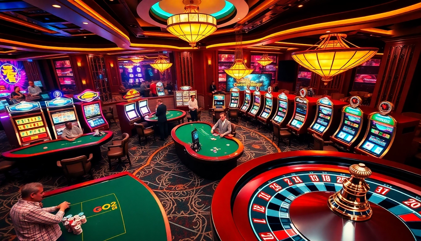 Experience the excitement of online gambling at trang chủ go8 with vibrant casino tables and stunning slot machines.