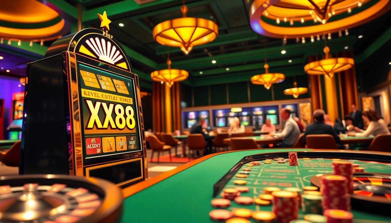 Spin the wheels at XX88, a premier online casino featuring vibrant slot machines and a lively atmosphere.