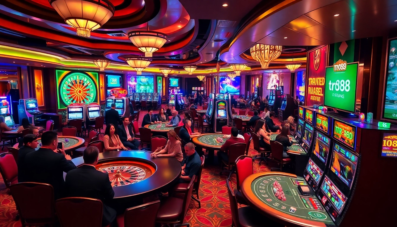 Experience the excitement of tr88 gaming with high-stakes poker tables and vibrant slot machines.