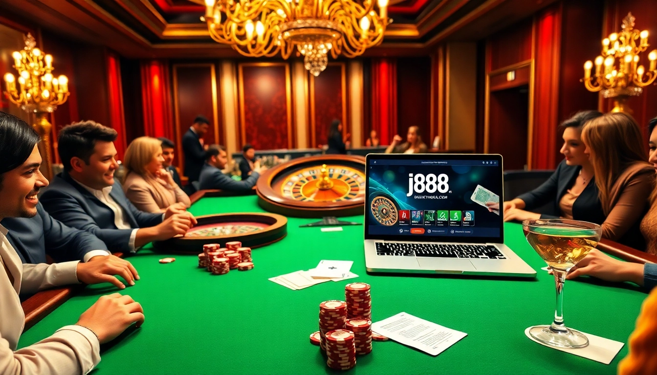 Experience the excitement of j88. com at a vibrant casino poker table.