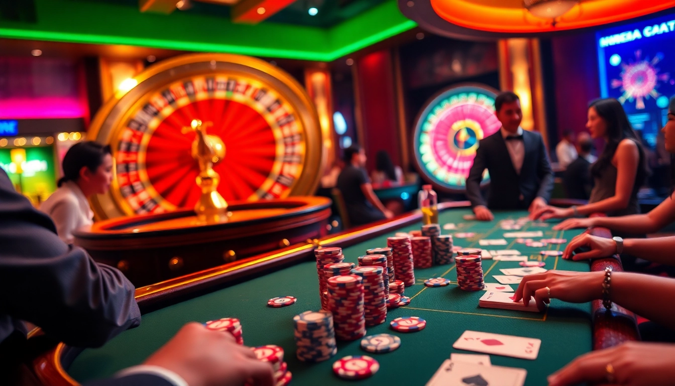 Players engaging at a high-stakes table with chips and cards, representing excitement at https://rr88a.us.com/ casino experience.