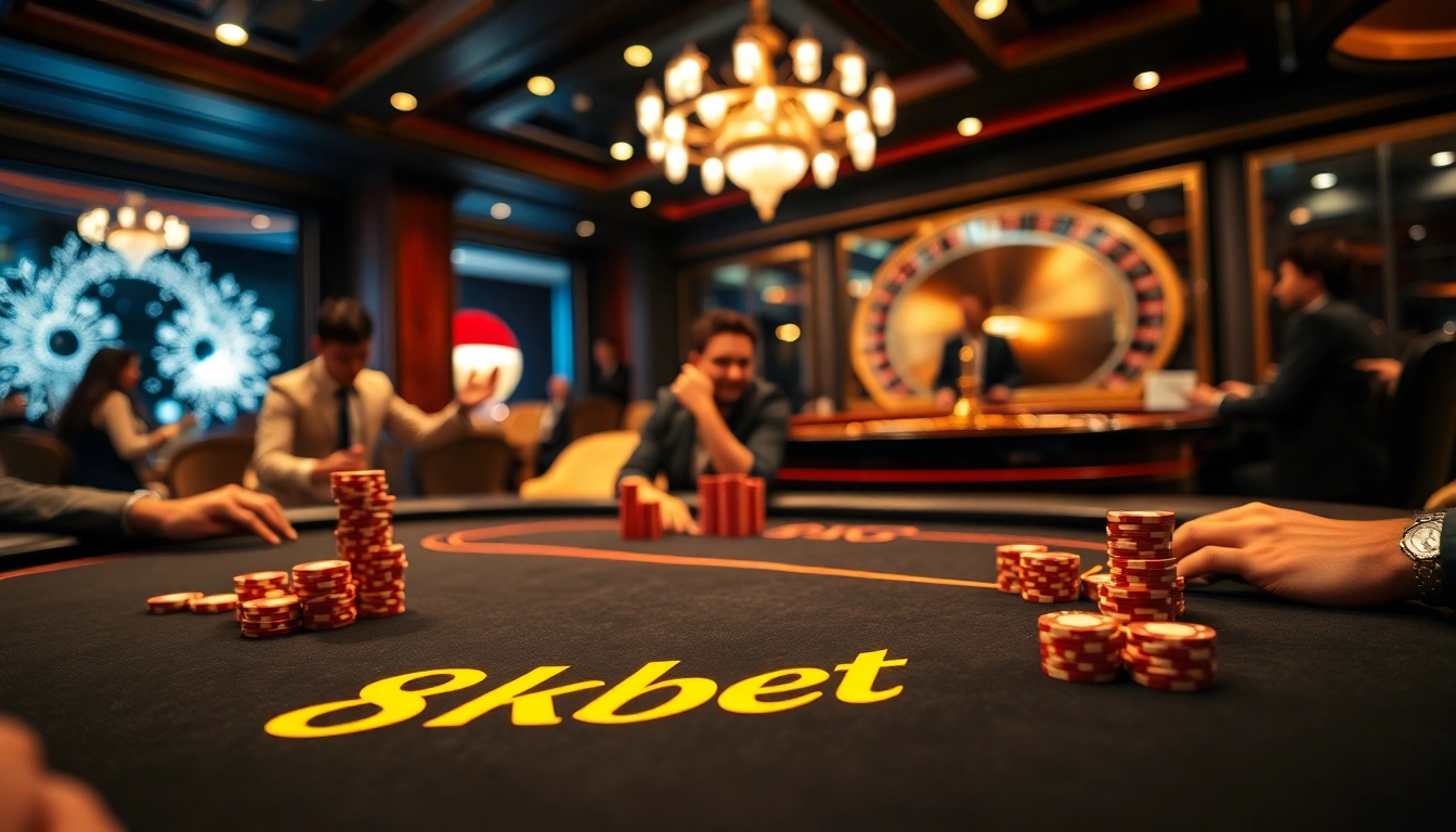 Experience thrilling gameplay at 8kbet with vibrant casino visuals featuring poker and roulette.
