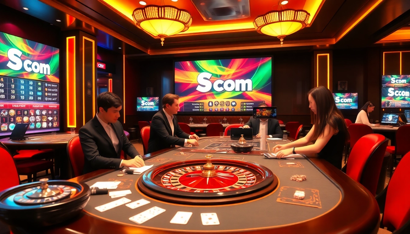 S8 com online gamblers excitedly engaging at a luxury casino table with cards and chips.
