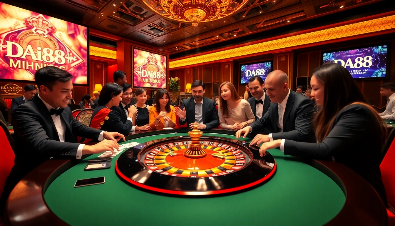 DA88 players engaging in an exciting roulette game with vibrant chips and cards.
