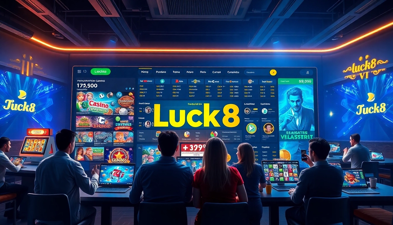 Exciting online gaming scene featuring the Luck8 platform with vibrant casino and sports betting options at luck8win.live.