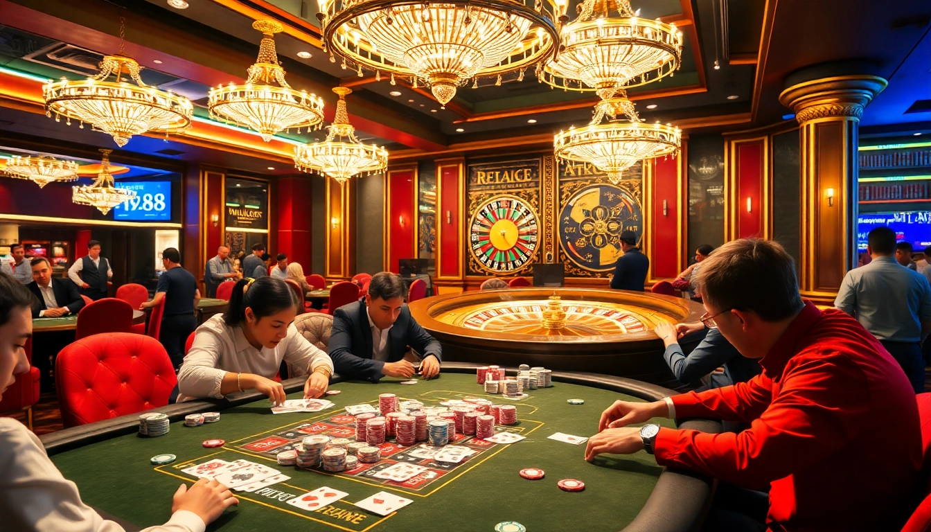 Players engaged in high-stakes poker at five88, surrounded by a luxurious casino ambiance.