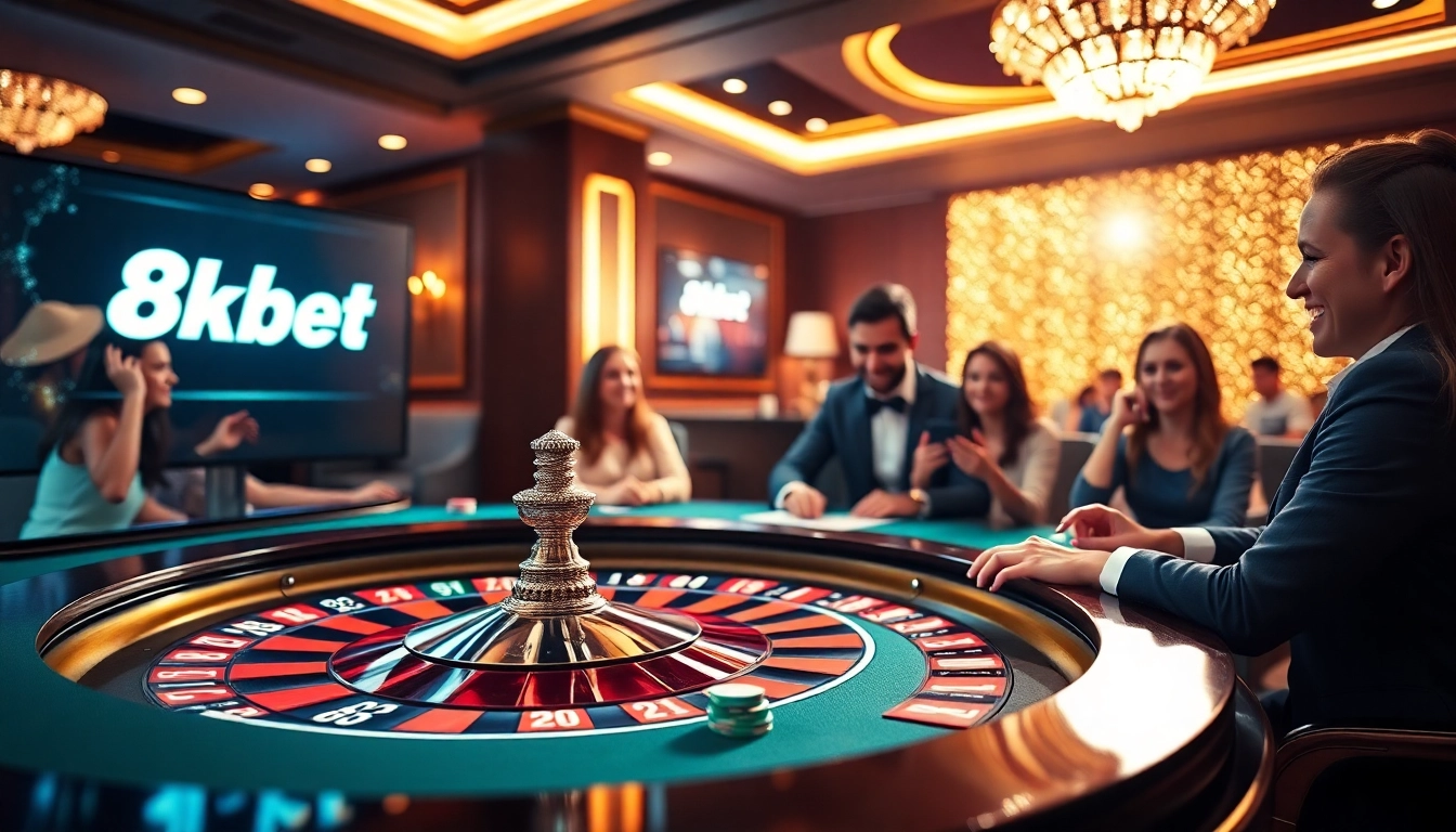 8kbet players enjoying high-stakes thrills at a vibrant casino table.