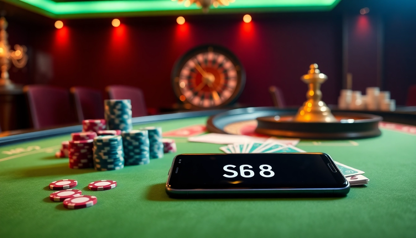 Highlighted poker gameplay with S8 mobile integration at a vibrant casino table.