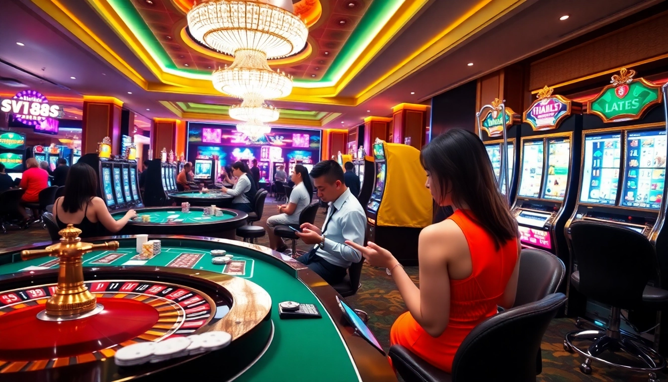 Engage with the thrilling virtual casino experience at https://sv88s.pro, showcasing vibrant tables and sleek slot machines.