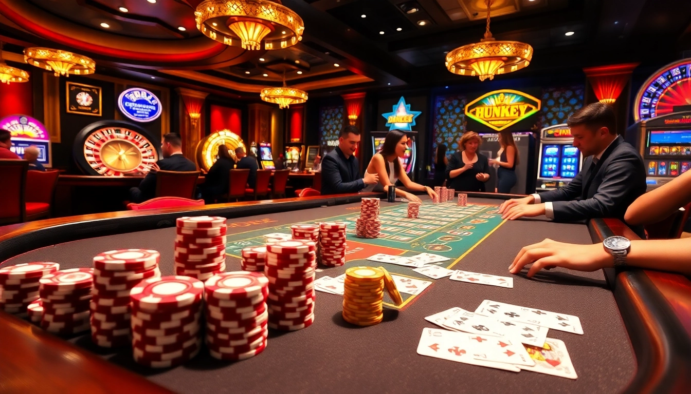 Experience thrilling gameplay at DN88's luxurious casino, featuring poker chips and roulette wheels.