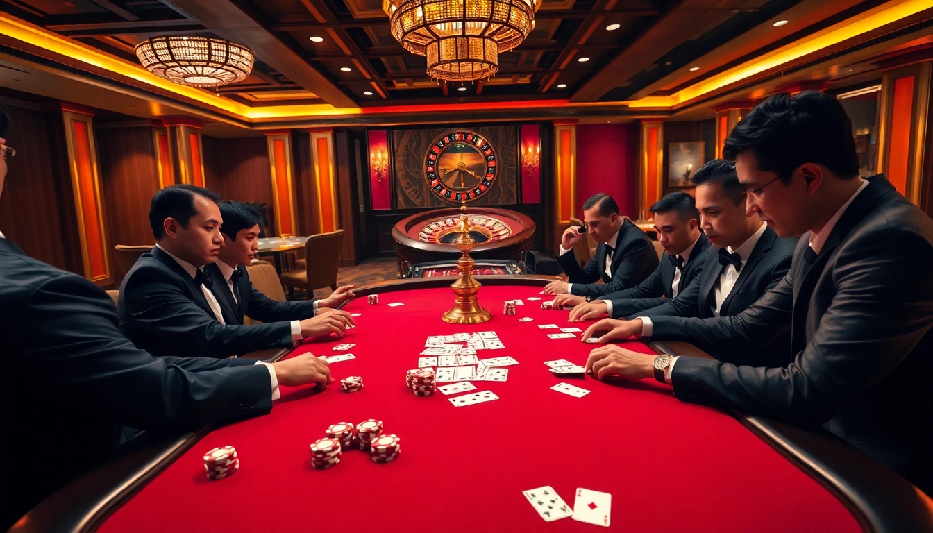 An exciting poker game scene at 789f casino, featuring vibrant chips and professional players.