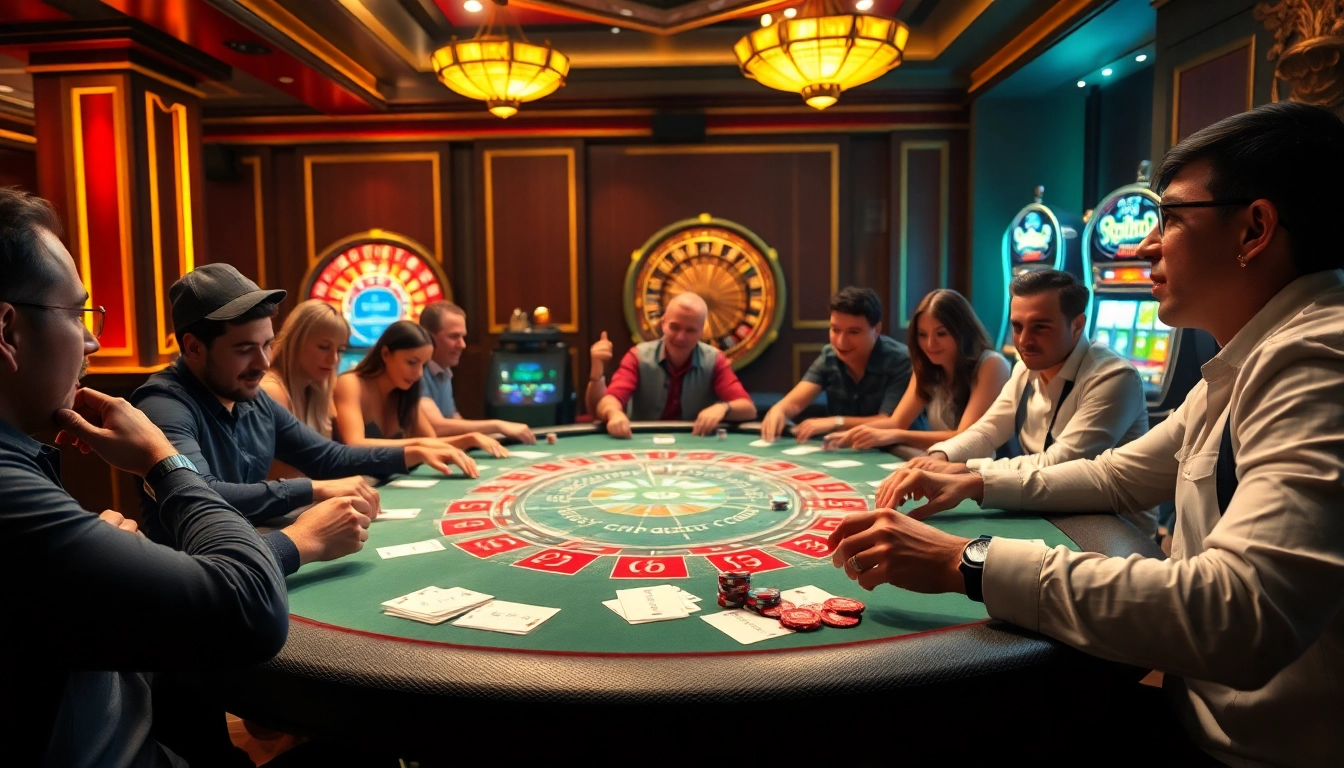 Exciting poker game scene at OK9 casino with players and colorful chips at the table.