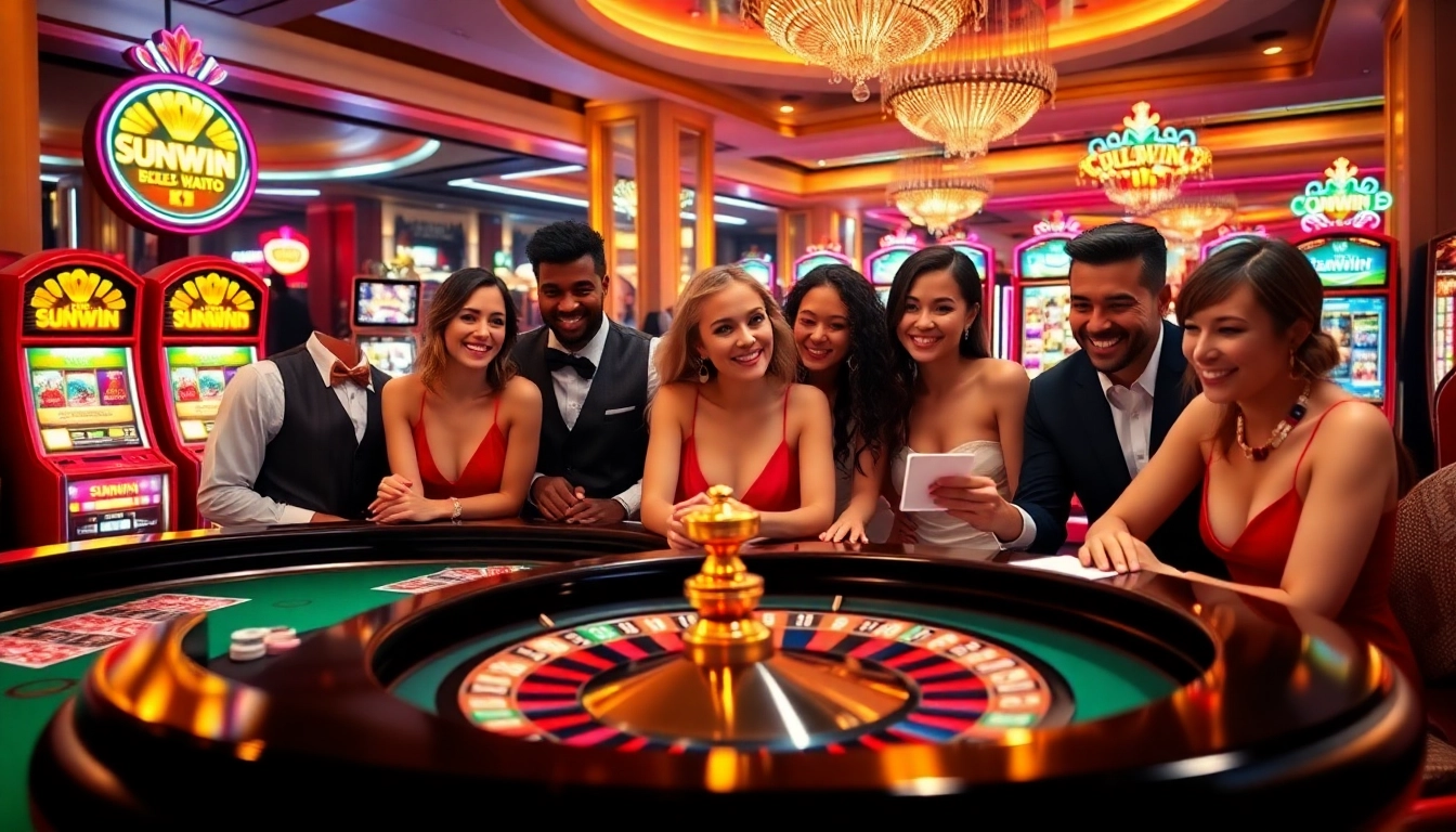 Action-packed poker game at Sunwin casino with colorful chips and cards in play.