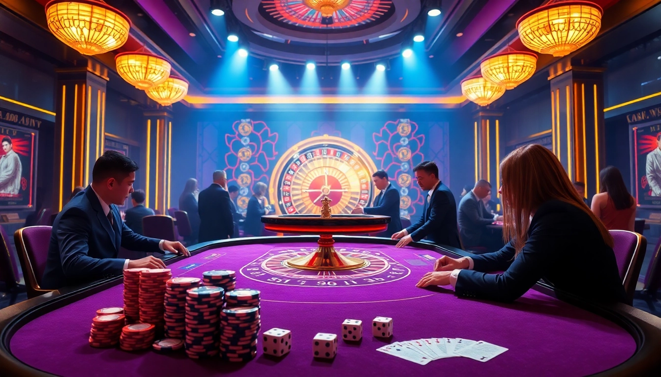 Experience the thrill of gambling at Hi88, with players intensely engaging at a luxurious casino table.