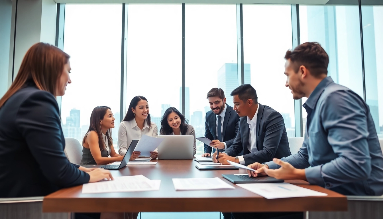 Engaging corporate meeting discussing background checks services in a modern office.