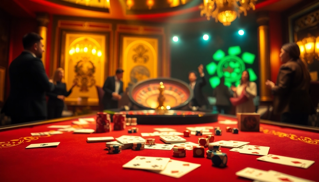Players enjoying the thrill of gambling at Win55 with vibrant casino elements.