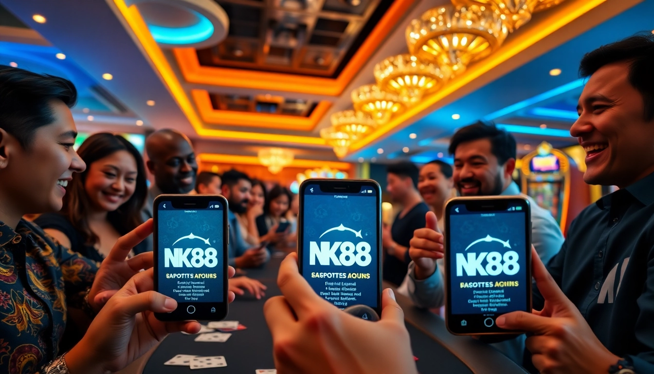 Exciting NK88 online casino scene with players enjoying diverse games.