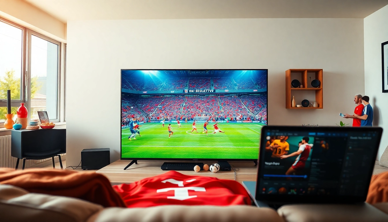 Experience live football action with Vaoluoitv in a vibrant home setting featuring exciting match visuals.