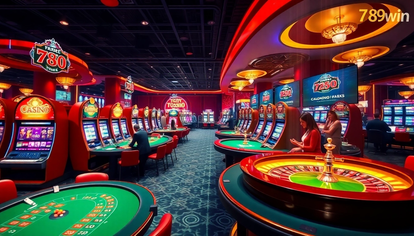 Experience thrilling gaming action at 789win with vibrant slot machines and engaged players.