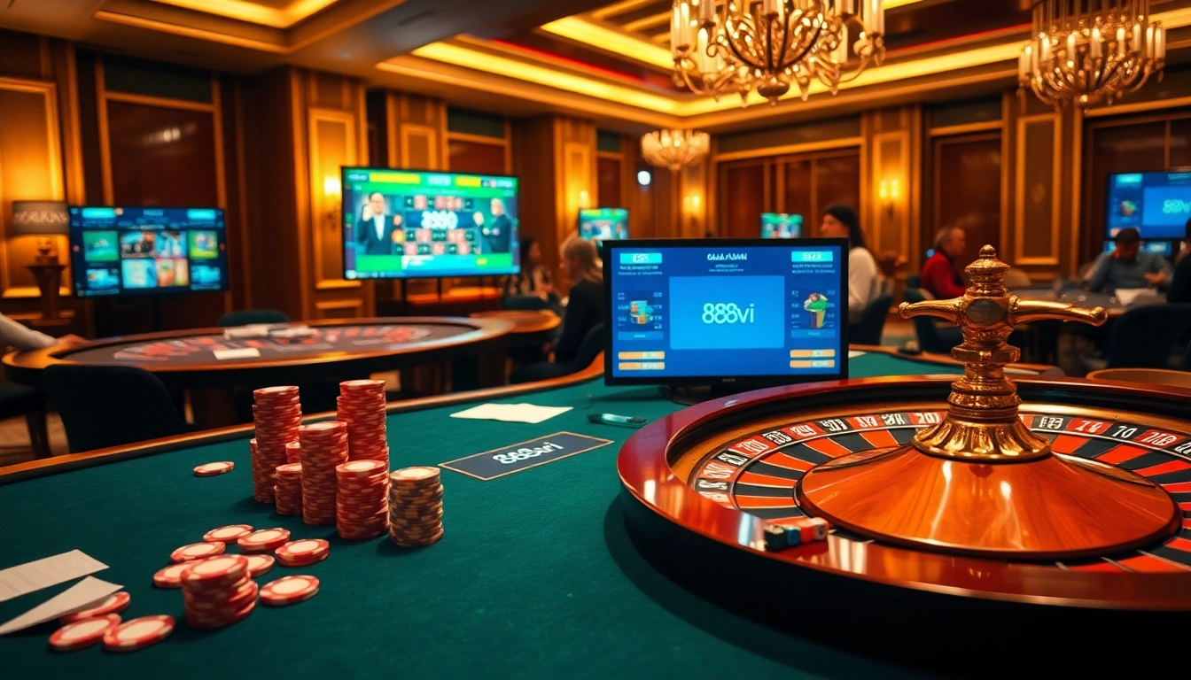 Experience the thrill of winning at 888vi's elegant poker tables with high-stakes chips and vibrant roulette wheels.