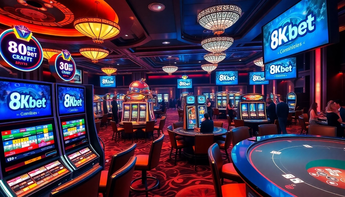 Experience the thrill of winning at 8Kbet's luxurious casino floor with vibrant gaming action.