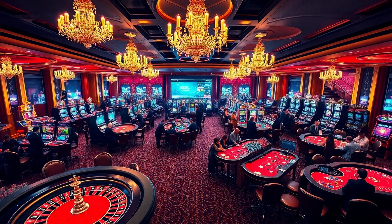 Exciting gaming scene at the S666 casino, featuring vibrant tables, chips, and enthusiastic players.