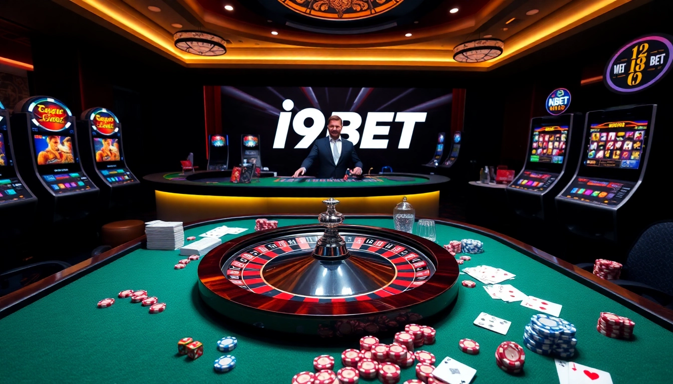 I9BET casino scene showcasing dynamic roulette and exciting slots for gamers.