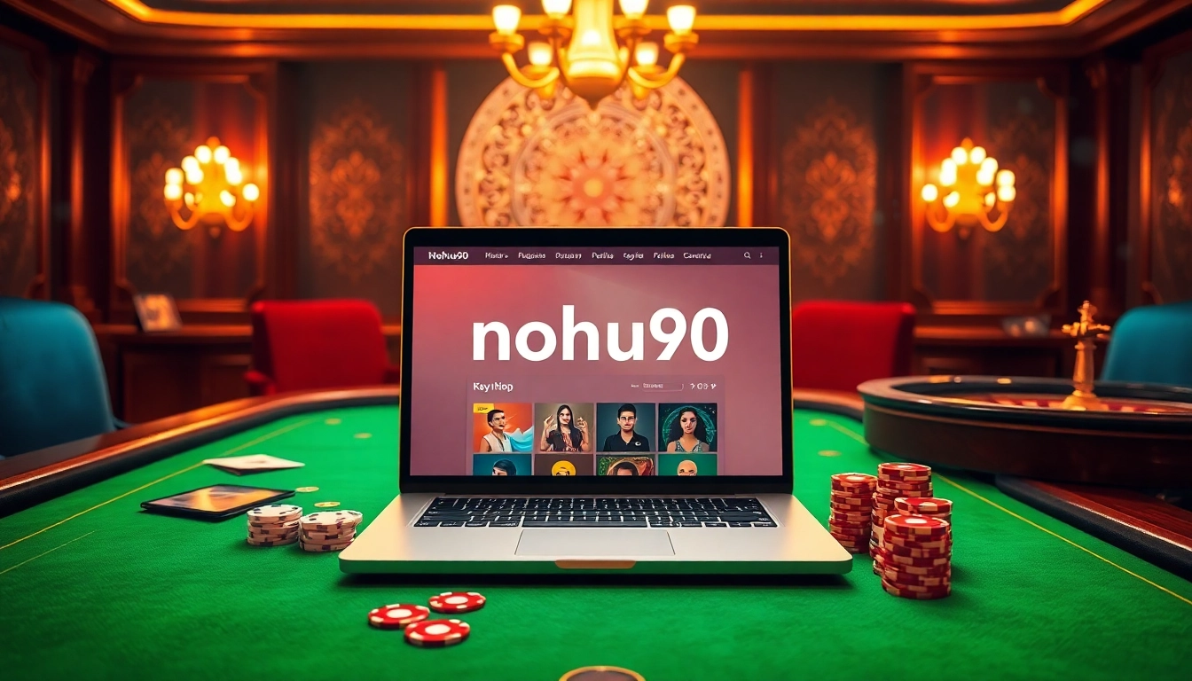 Nohu90 offers an exciting online casino experience with poker chips and vibrant cards.