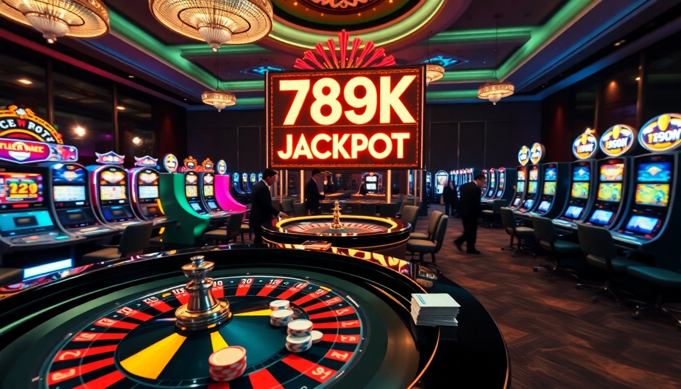 Experience the thrill of gambling at the 789K Jackpot roulette table amidst vibrant casino atmosphere.