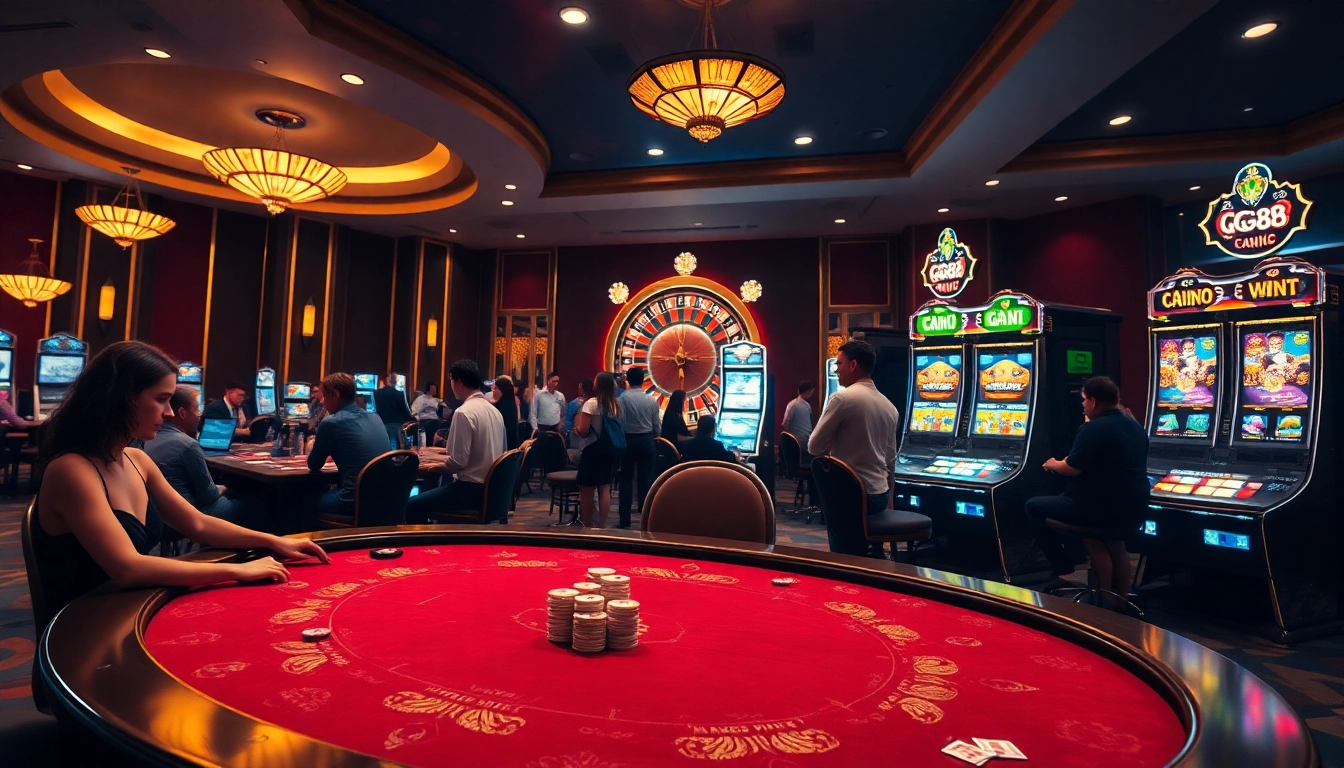 Experience the excitement of GG88 with vibrant casino games and luxurious atmosphere in this engaging scene.