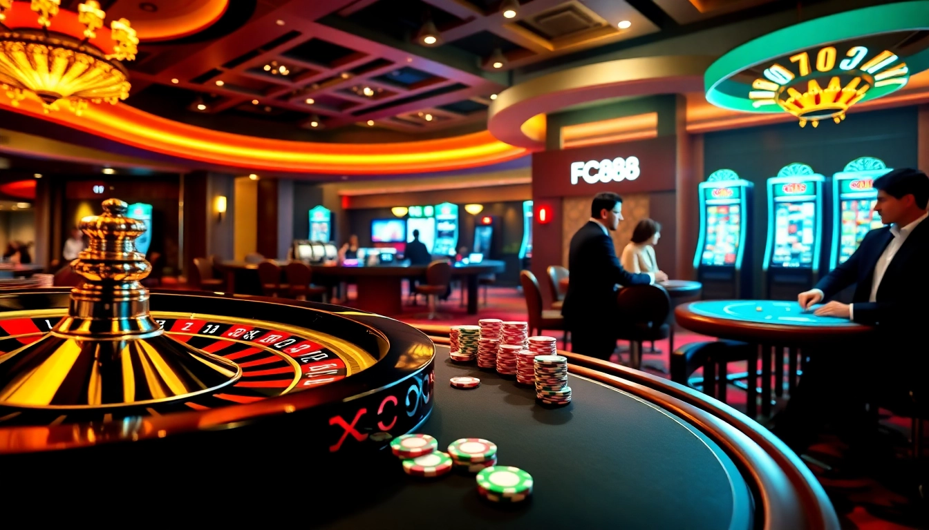 Winning at FC88 with vibrant casino action featuring roulette and poker.