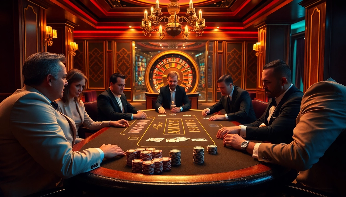Players engage in high-stakes poker at a luxe casino featuring rik vip gaming elements.