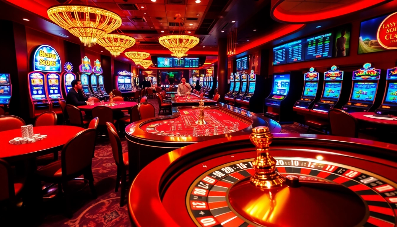 SODO Casino excited players engaging at luxurious tables with high-stakes poker games and vibrant slot machines.