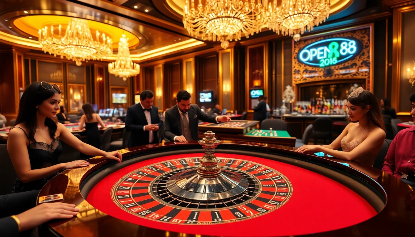 Experience the excitement of betting at the OPEN88 roulette table in a luxurious casino setting.
