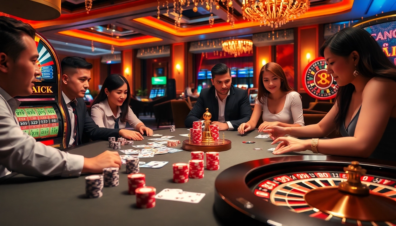 Experience the thrill of casino gaming at https://9bet.buzz/ with dynamic tables filled with cards, chips, and a jackpot-winning slot machine.