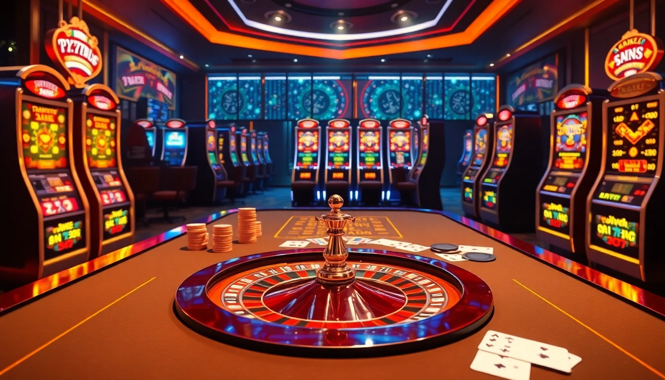 Experience luxury gaming at https://77ball.fun/, featuring vibrant tables, chips, and roulette.