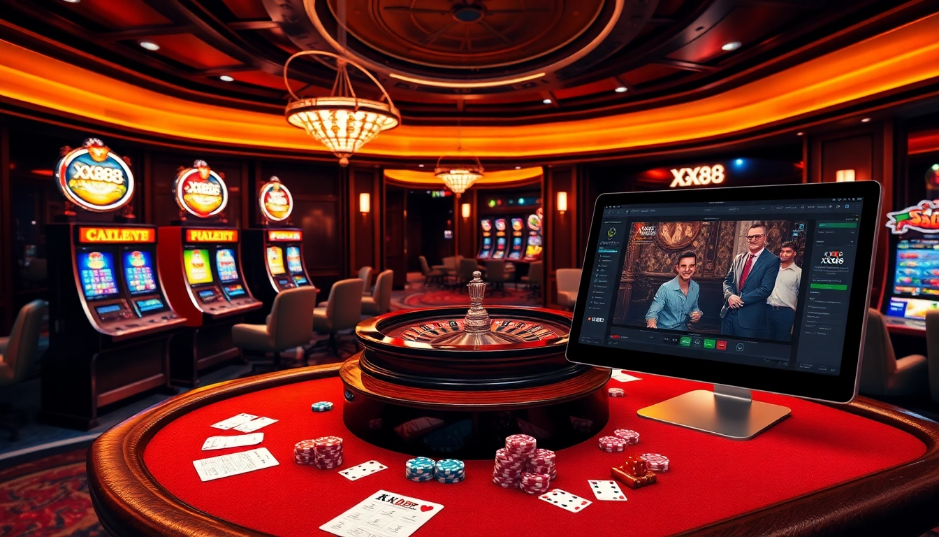Experience the thrill of gambling at XX88 with vibrant slot machines and poker tables.